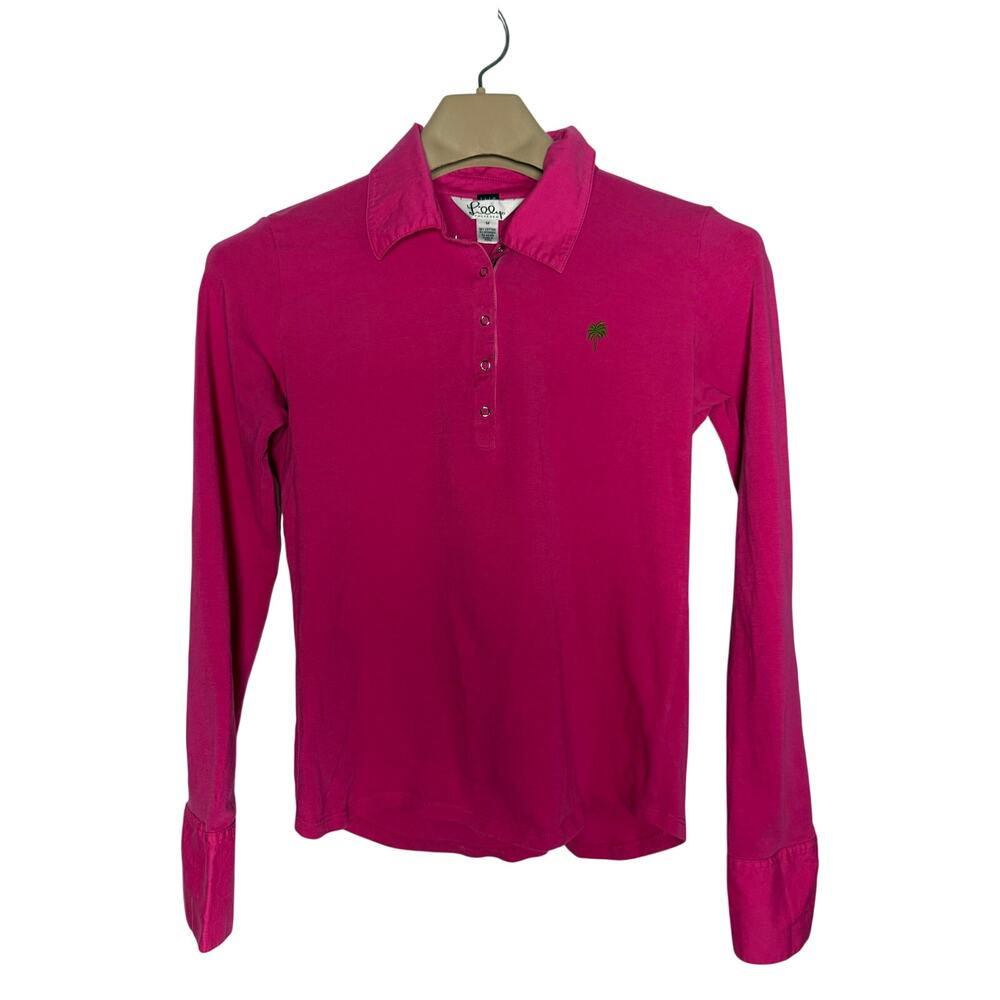 Vintage Lilly Pulitzer Snap Shirt Long Sleeve SIZE MED Polo Pink Henley Stretch